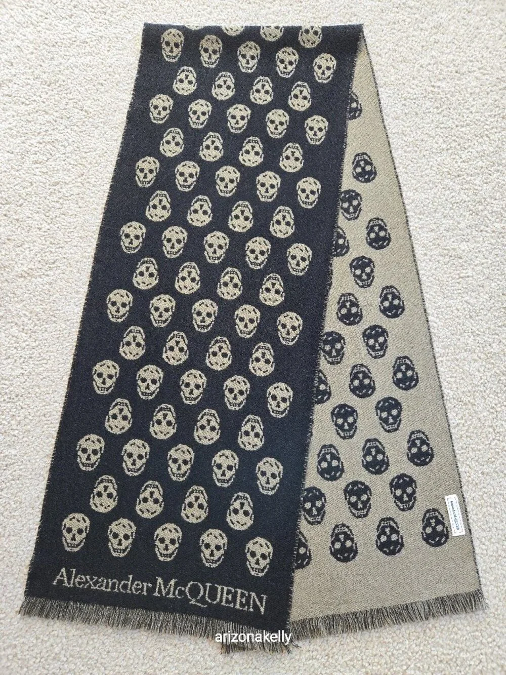 McQueen Wool Skull Scarf Jacquard Black & Tan